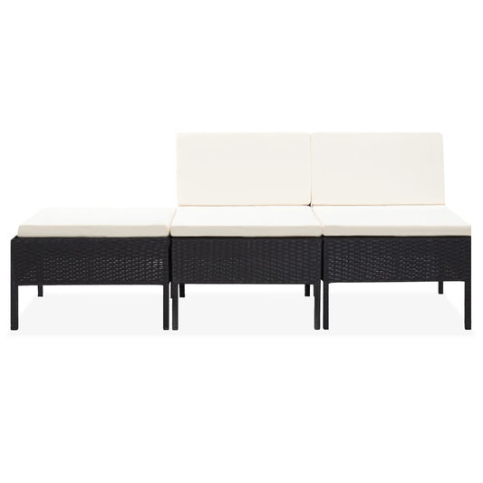 3-delt Have Lounge Sæt med Puder Poly Rattan Sort