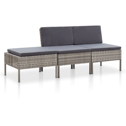 3-delt Have Lounge Sæt med Puder Poly Rattan Grey