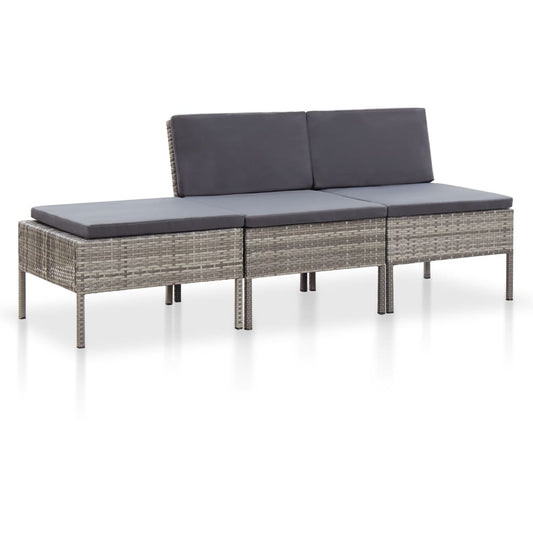 3-delt Have Lounge Sæt med Puder Poly Rattan Grey