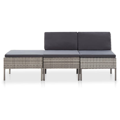 3-delt Have Lounge Sæt med Puder Poly Rattan Grey
