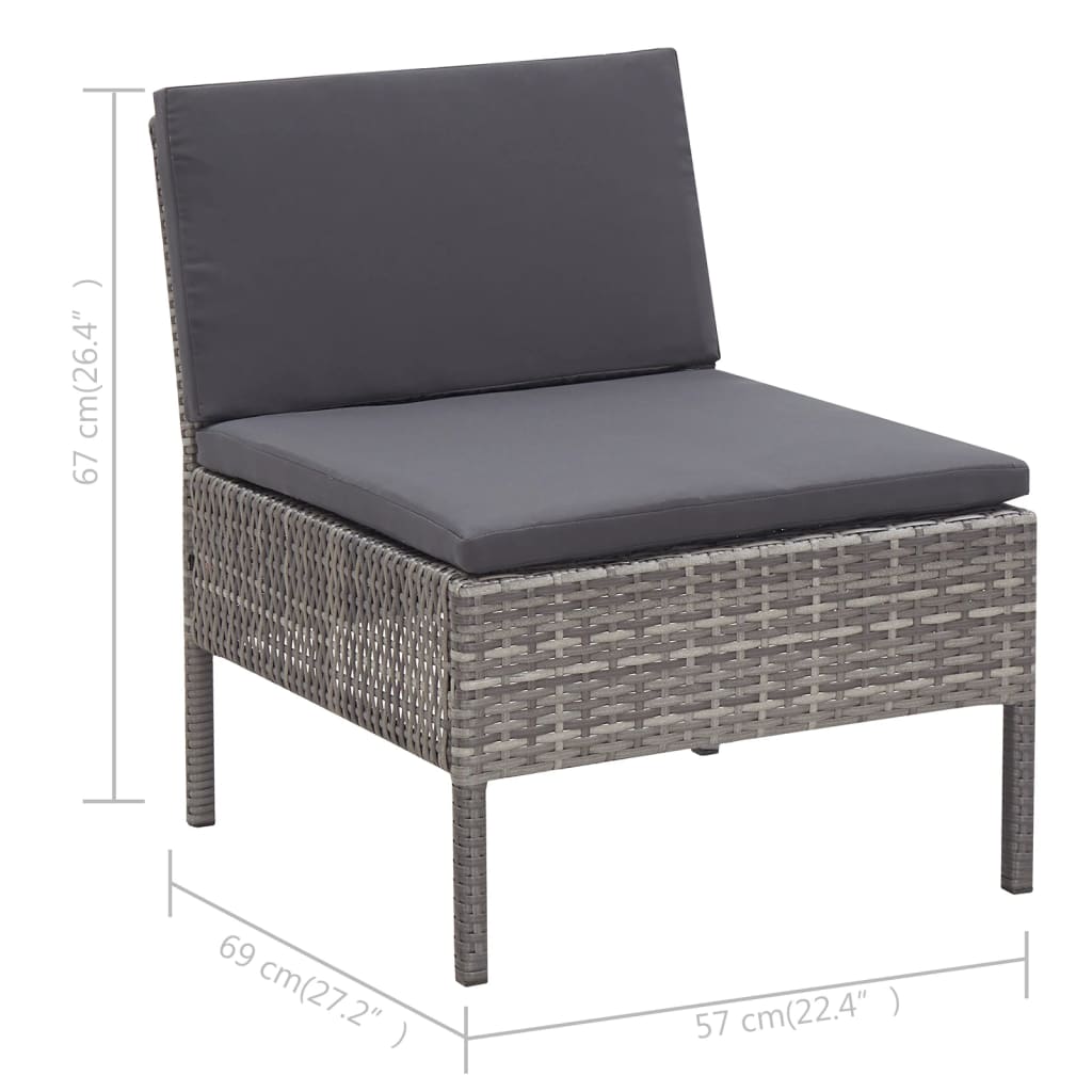 3-delt Have Lounge Sæt med Puder Poly Rattan Grey