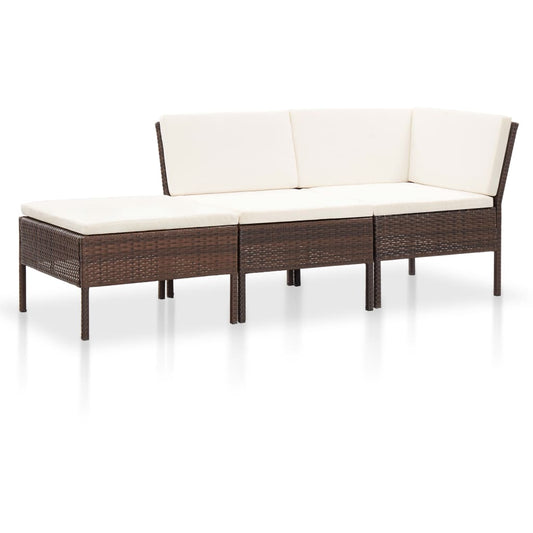 3-delt Have Lounge Sæt med Puder Poly Rattan Brown