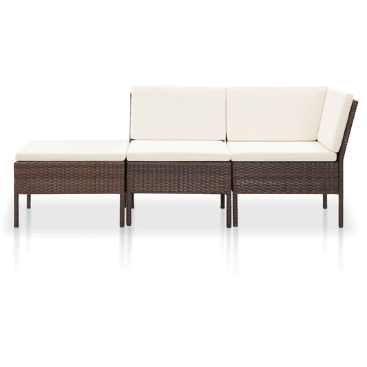 3-delt Have Lounge Sæt med Puder Poly Rattan Brown