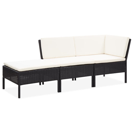 3-delt Have Lounge Sæt med Puder Poly Rattan Sort