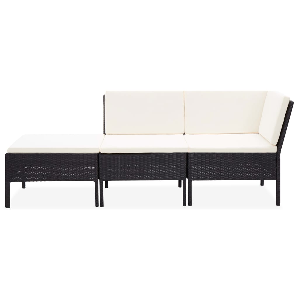 3-delt Have Lounge Sæt med Puder Poly Rattan Sort