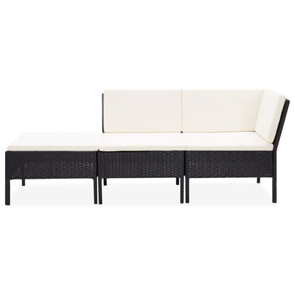 3-delt Have Lounge Sæt med Puder Poly Rattan Sort