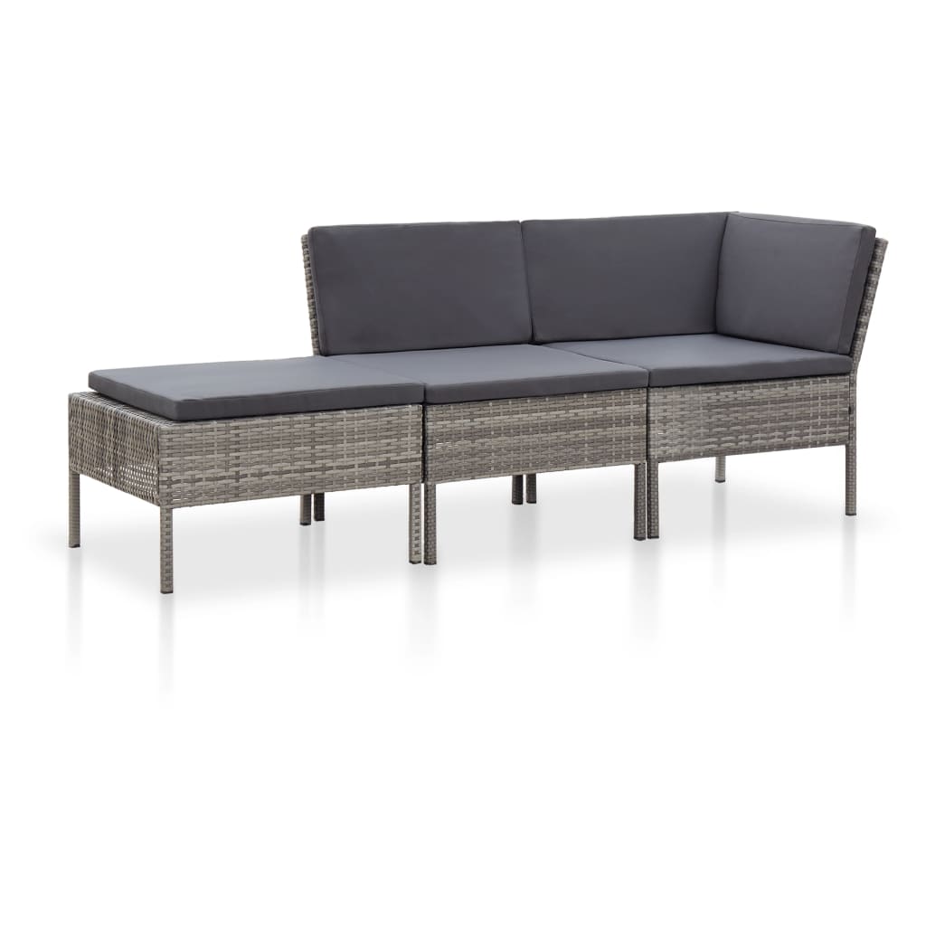 3-delt Have Lounge Sæt med Puder Poly Rattan Grey