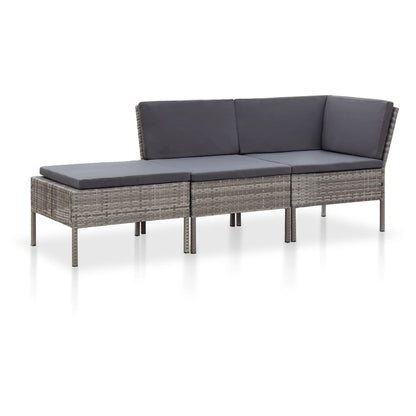 3-delt Have Lounge Sæt med Puder Poly Rattan Grey