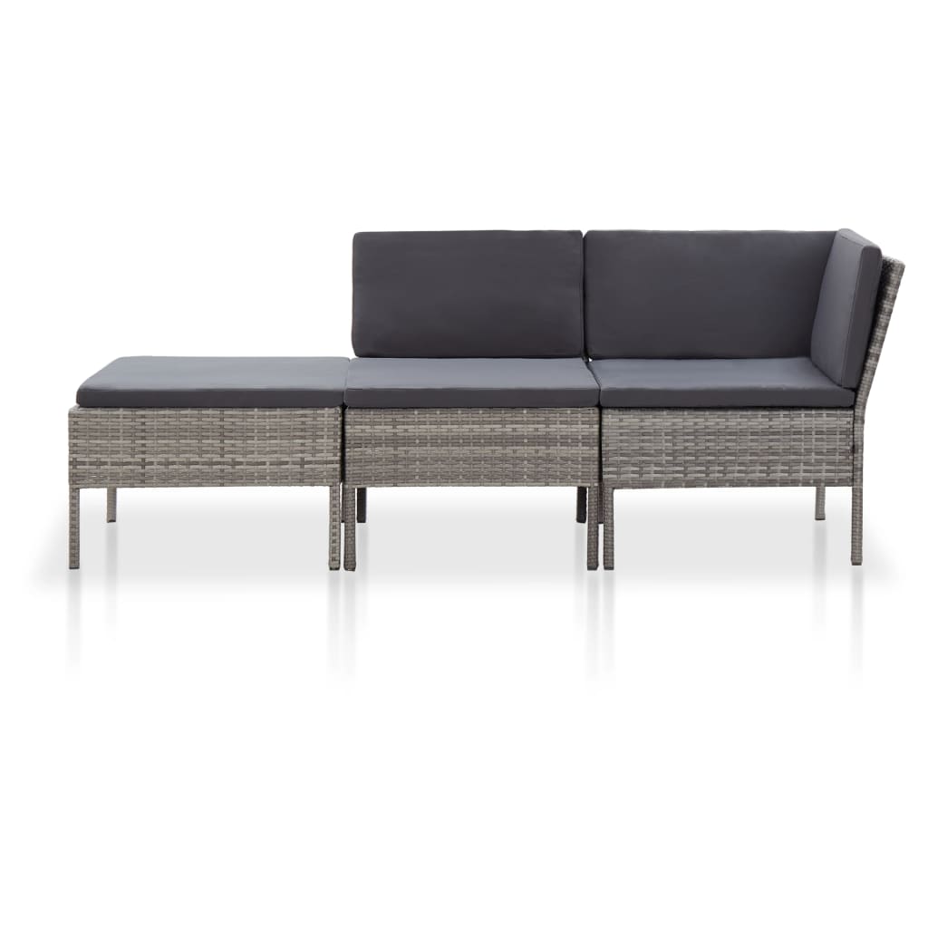 3-delt Have Lounge Sæt med Puder Poly Rattan Grey