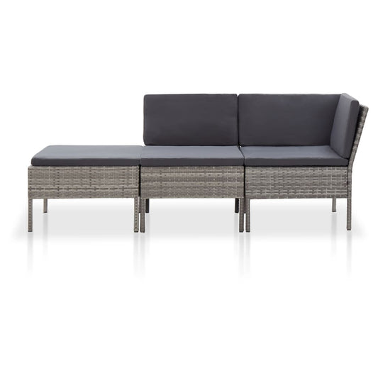 3-delt Have Lounge Sæt med Puder Poly Rattan Grey