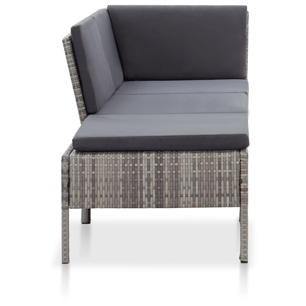 3-delt Have Lounge Sæt med Puder Poly Rattan Grey