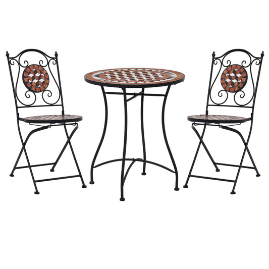 3-tlg. Bistro-Set Mosaik Keramik Terrakotta