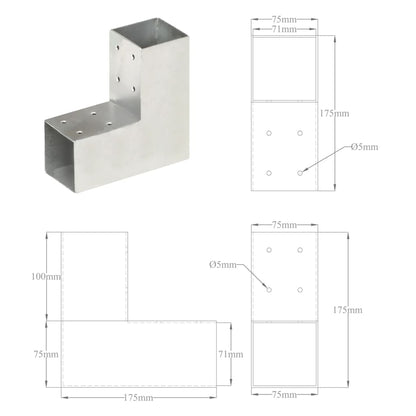 Stolpestik 4 stk L-formet galvaniseret metal 71 x 71 mm