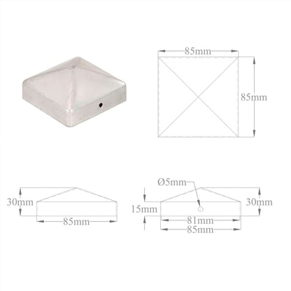 Pfostenkappen 6 Stk. Pyramide Verzinktes Metall 81 x 81 mm