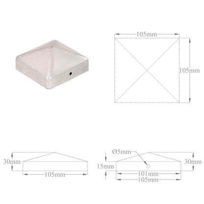 Pfostenkappen 6 Stk. Pyramide Verzinktes Metall 101 x 101 mm