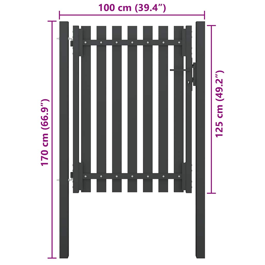 Gartentor Stahl 1x1,7 m Anthrazit