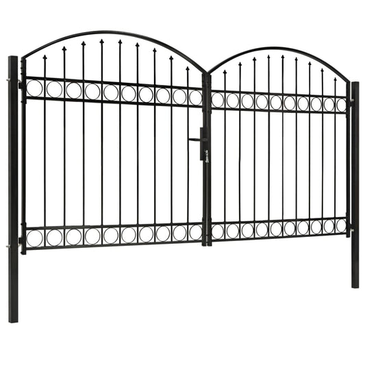 Hegnslåge Dobbeltfløjet Buet Top Stål 300x175 cm Sort