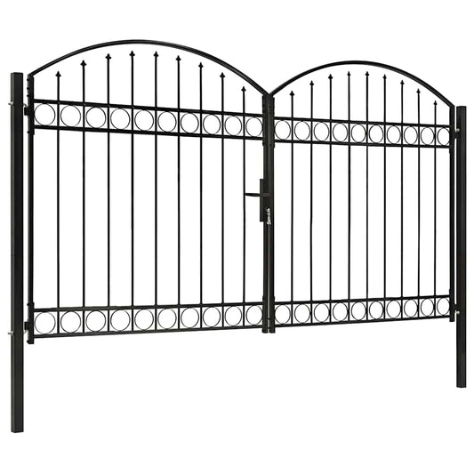 Zauntor Doppelflügel Gewölbte Spitze Stahl 300x200 cm Schwarz