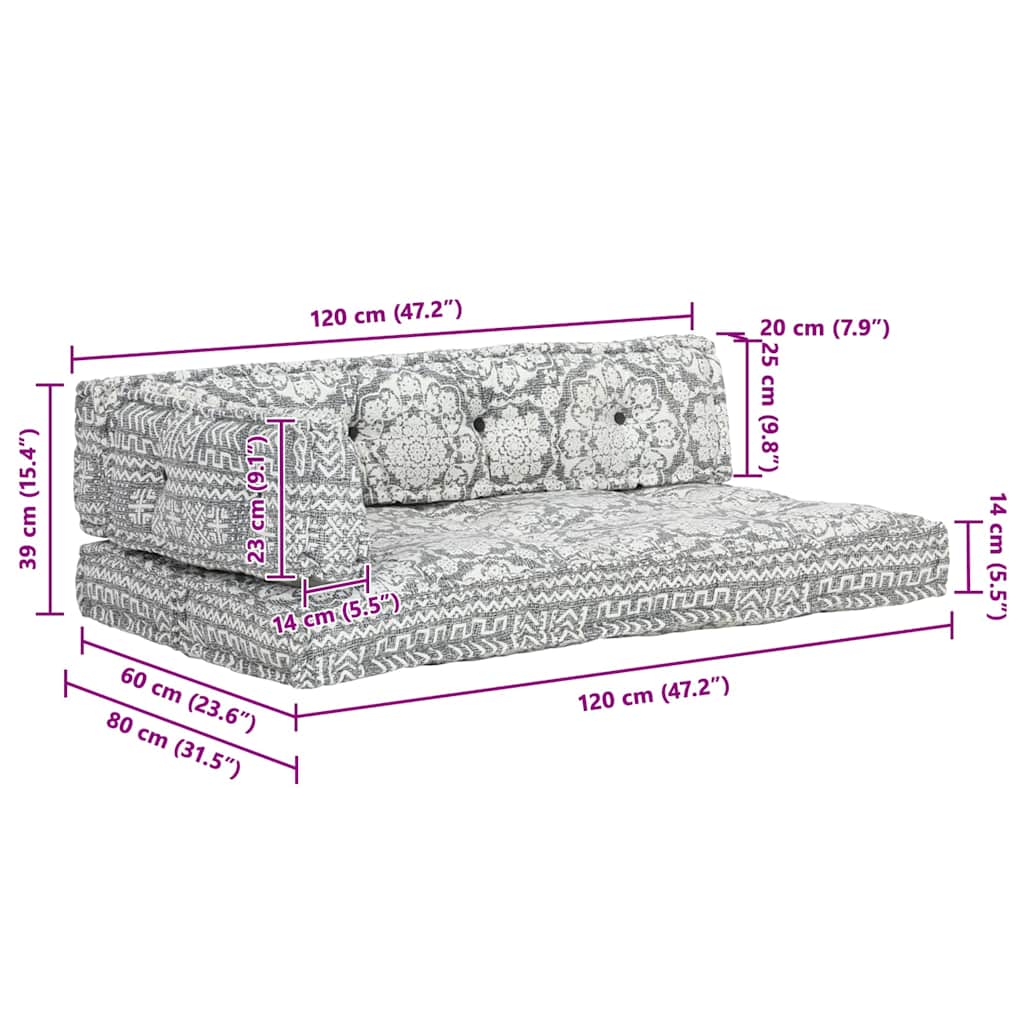 Palettensofa-Auflage Hellgrau Stoff Patchwork