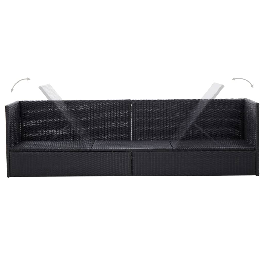 Garten-Sofabett mit Kissen Poly Rattan Schwarz