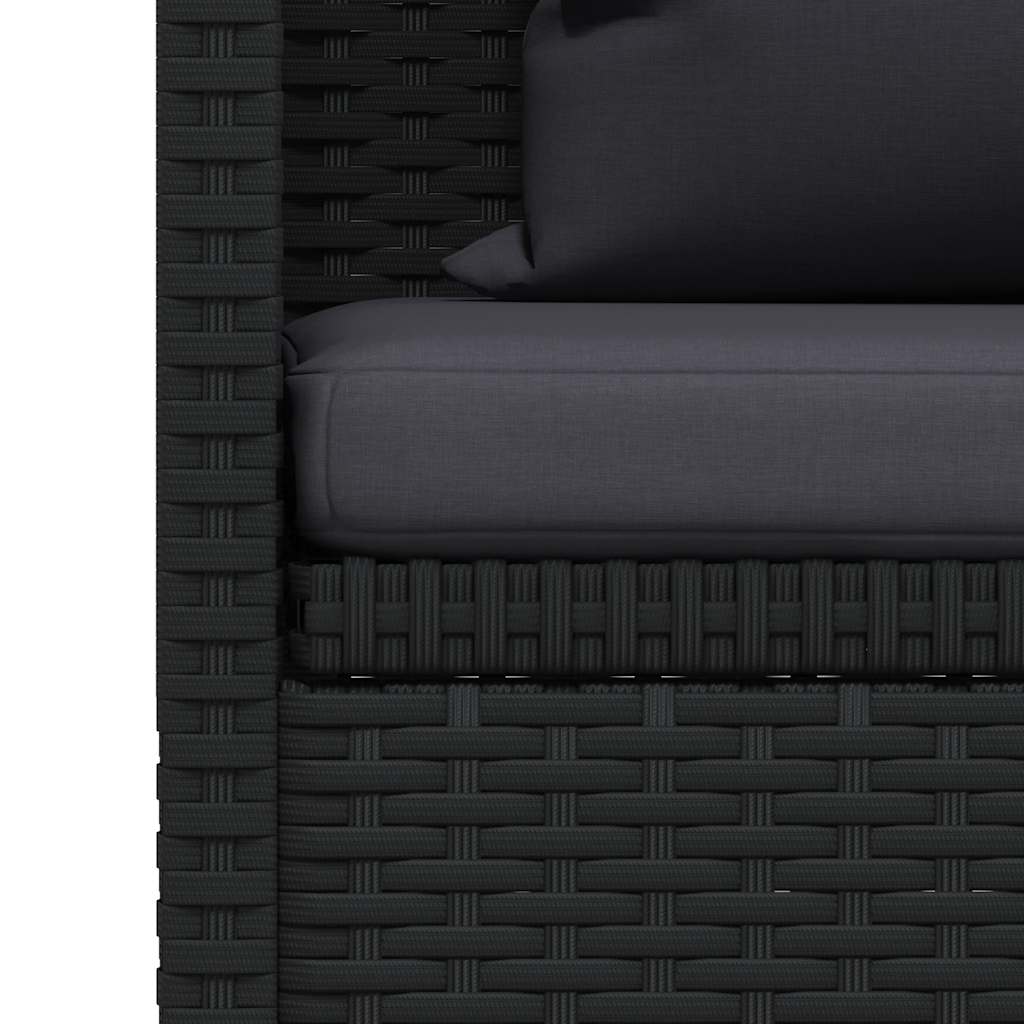 Garten-Sofabett mit Kissen Poly Rattan Schwarz