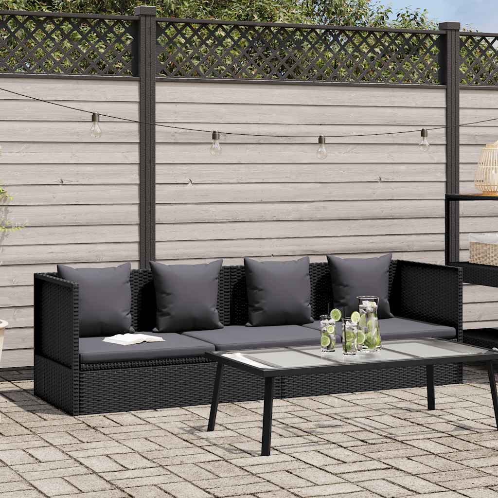Garten-Sofabett mit Kissen Poly Rattan Schwarz