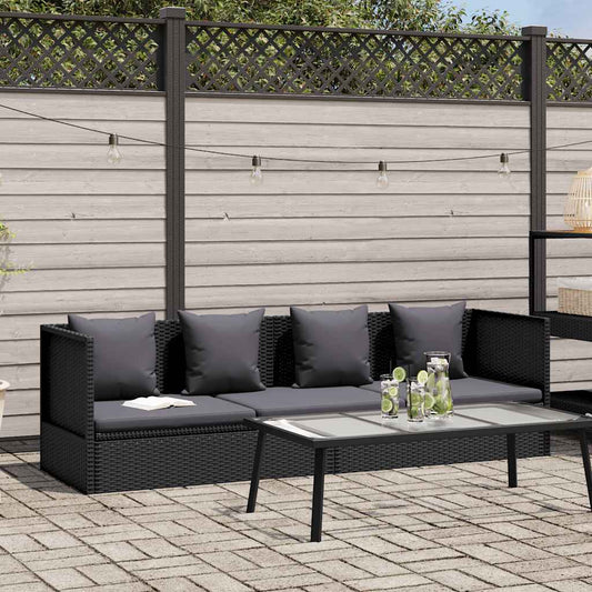 Garten-Sofabett mit Kissen Poly Rattan Schwarz