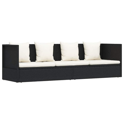 Garten-Sofabett mit Kissen Poly Rattan Schwarz