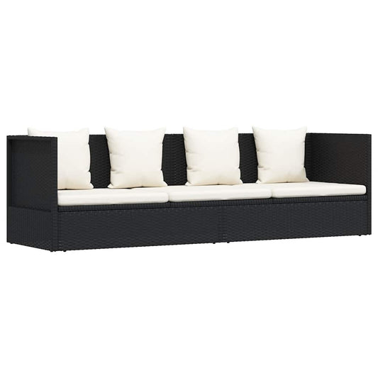 Garten-Sofabett mit Kissen Poly Rattan Schwarz