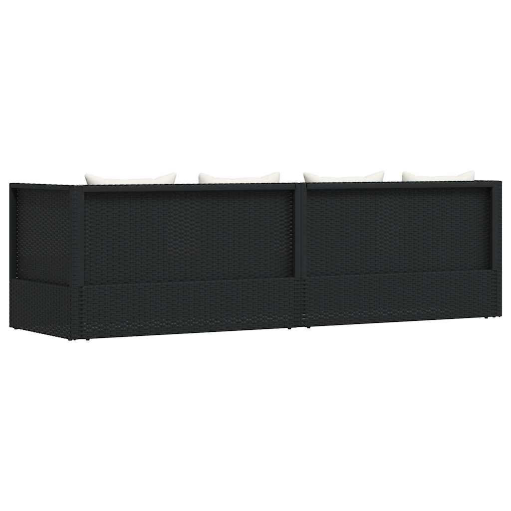 Garten-Sofabett mit Kissen Poly Rattan Schwarz