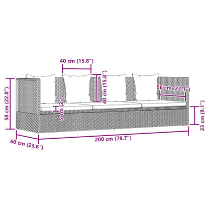 Garten-Sofabett mit Kissen Poly Rattan Schwarz