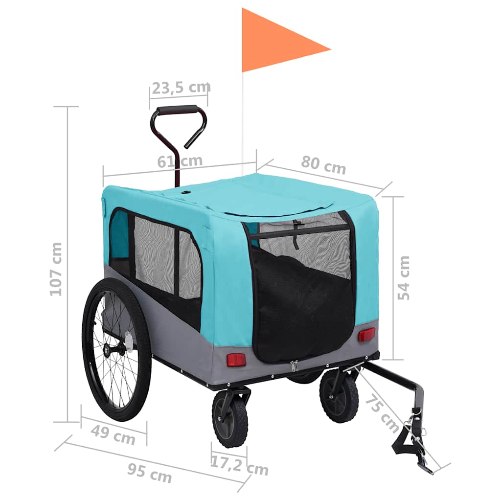 2-in-1 Fahrradanhänger für Hunde und Buggy Blau und Grau