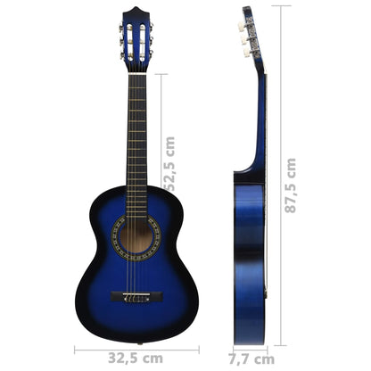 8-tlg. Klassische Gitarre Set für Anfänger Blau 1/2 34"