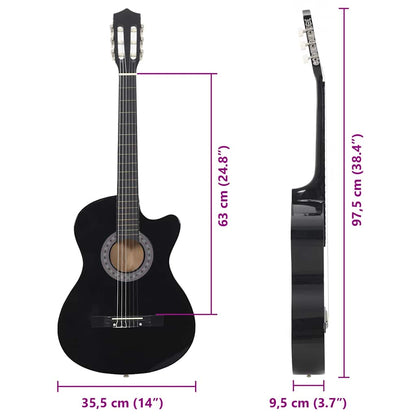 Westerngitarre Cutaway mit 6 Saiten Schwarz 38"