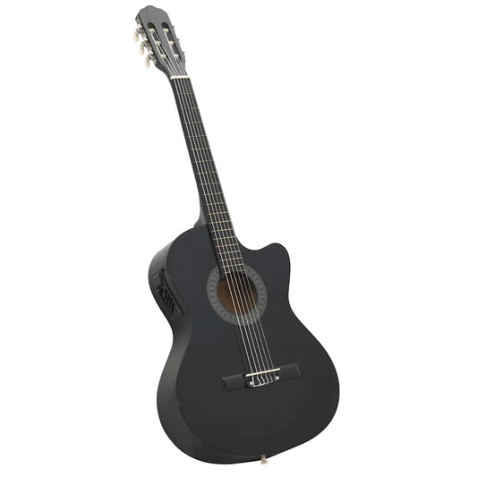 Westerngitarre Cutaway mit Equalizer und 6 Saiten Schwarz