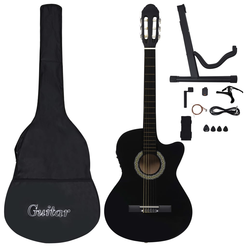 12-delt sæt Western guitarsæt med equalizer og 6 strenge sort