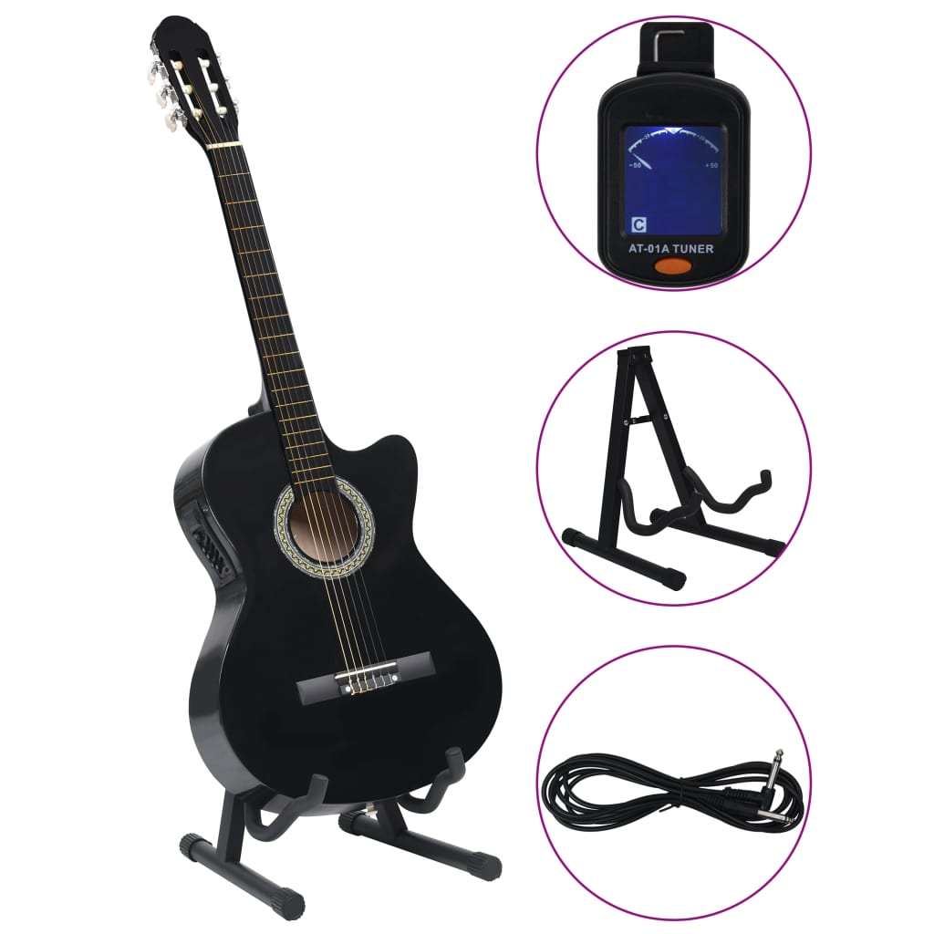 12-delt sæt Western guitarsæt med equalizer og 6 strenge sort