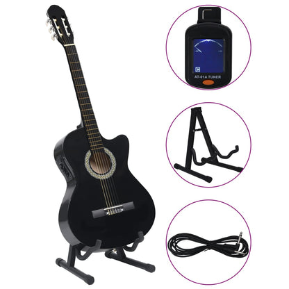 12-delt sæt Western guitarsæt med equalizer og 6 strenge sort