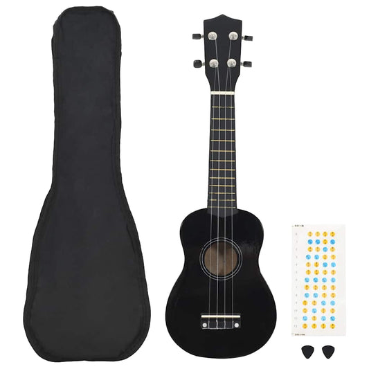 Sopran-Ukulele-Set mit Tasche für Kinder Schwarz 21"