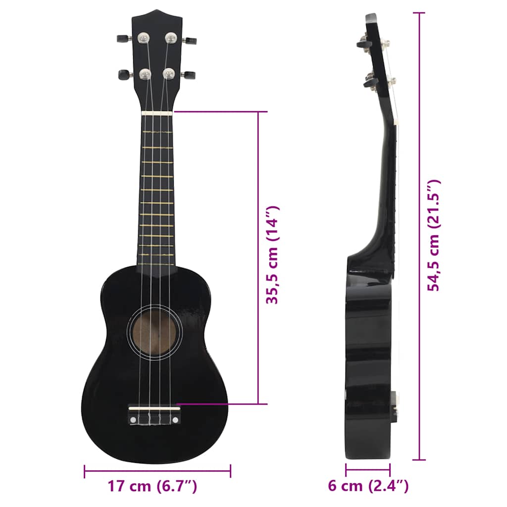 Sopran-Ukulele-Set mit Tasche für Kinder Schwarz 21"