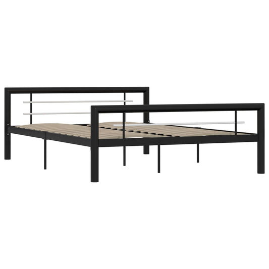 Bettgestell Schwarz und Weiß Metall 140×200 cm