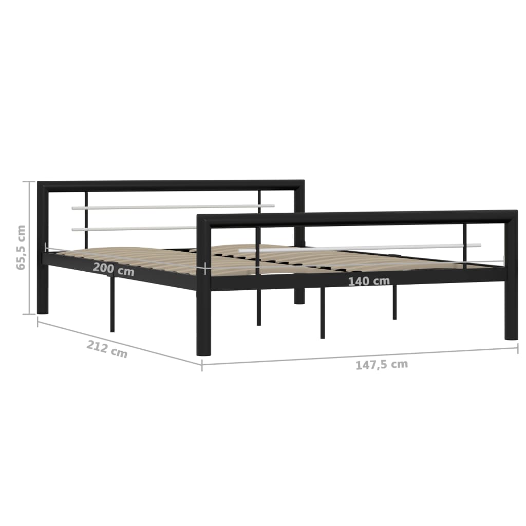Bettgestell Schwarz und Weiß Metall 140×200 cm