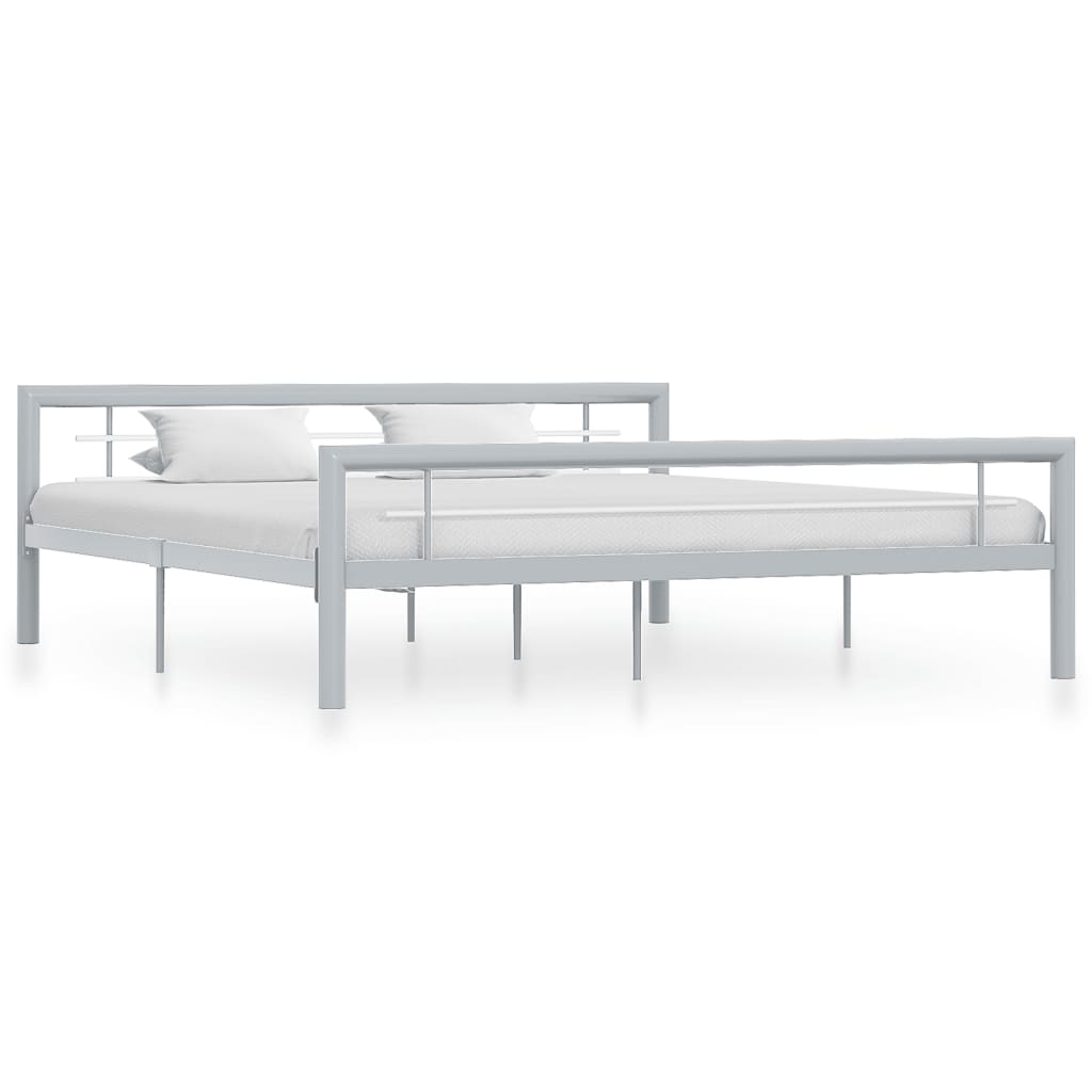 Bettgestell Grau und Weiß Metall 180 × 200 cm