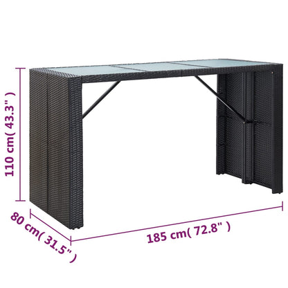 7-tlg. Gartenbar-Set mit Auflagen Poly Rattan Schwarz