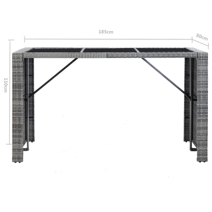 7-tlg. Gartenbar-Set mit Auflagen Poly Rattan Grau