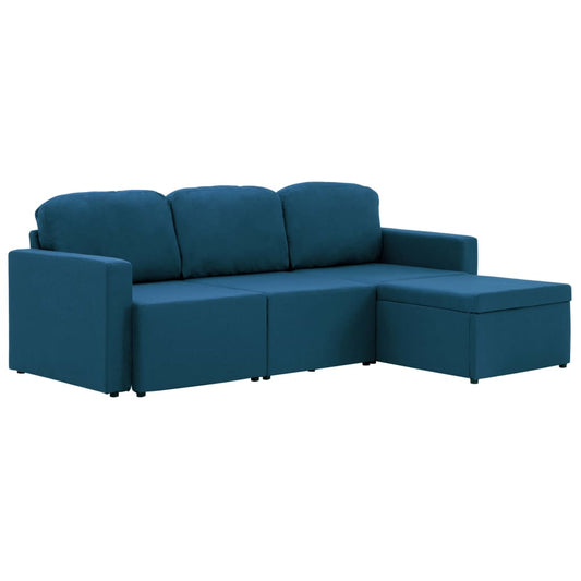 Modulares 3-Sitzer-Schlafsofa Blau Stoff