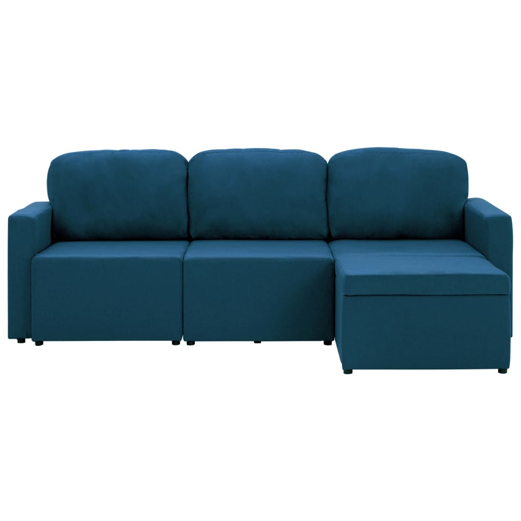 Modulares 3-Sitzer-Schlafsofa Blau Stoff