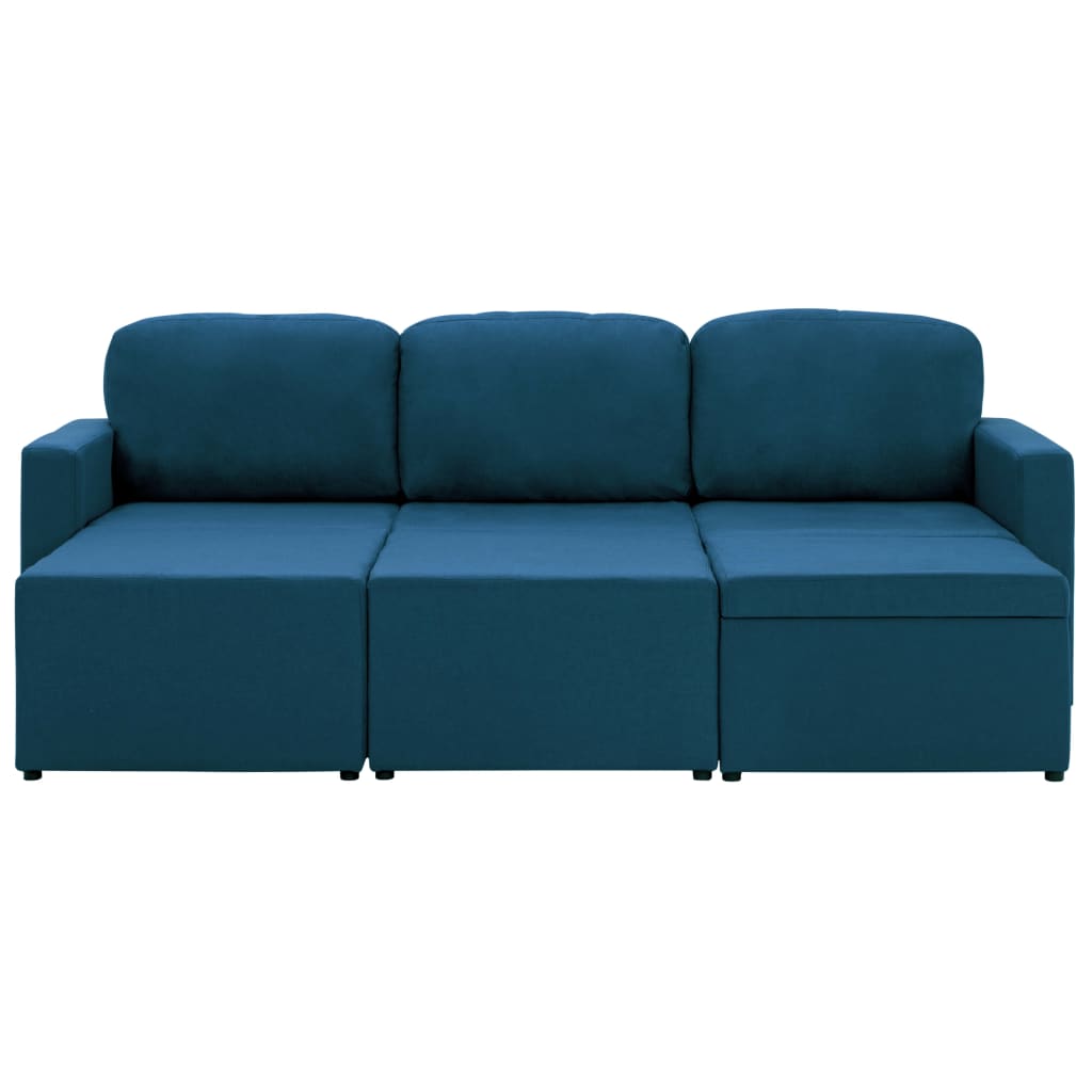 Modulares 3-Sitzer-Schlafsofa Blau Stoff