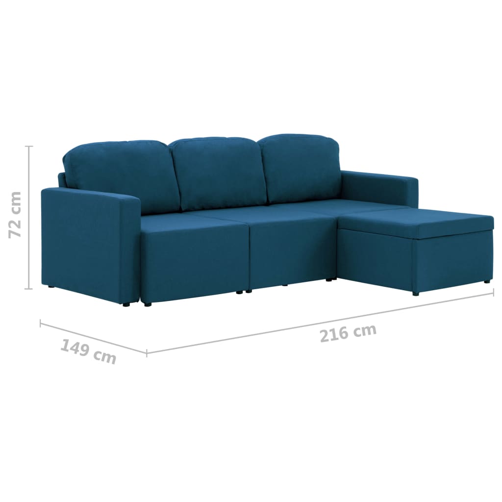 Modulares 3-Sitzer-Schlafsofa Blau Stoff