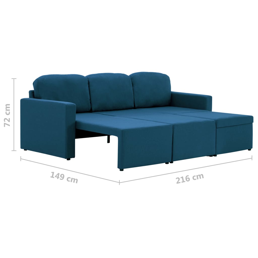 Modulares 3-Sitzer-Schlafsofa Blau Stoff